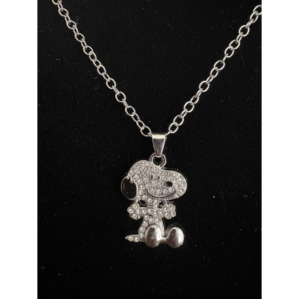 Snoopy Necklace Silver Tone Rhinestone Pendant Peanuts Character Jewelry